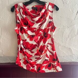 Halston Heritage Red and White Floral Blouse Size Medium